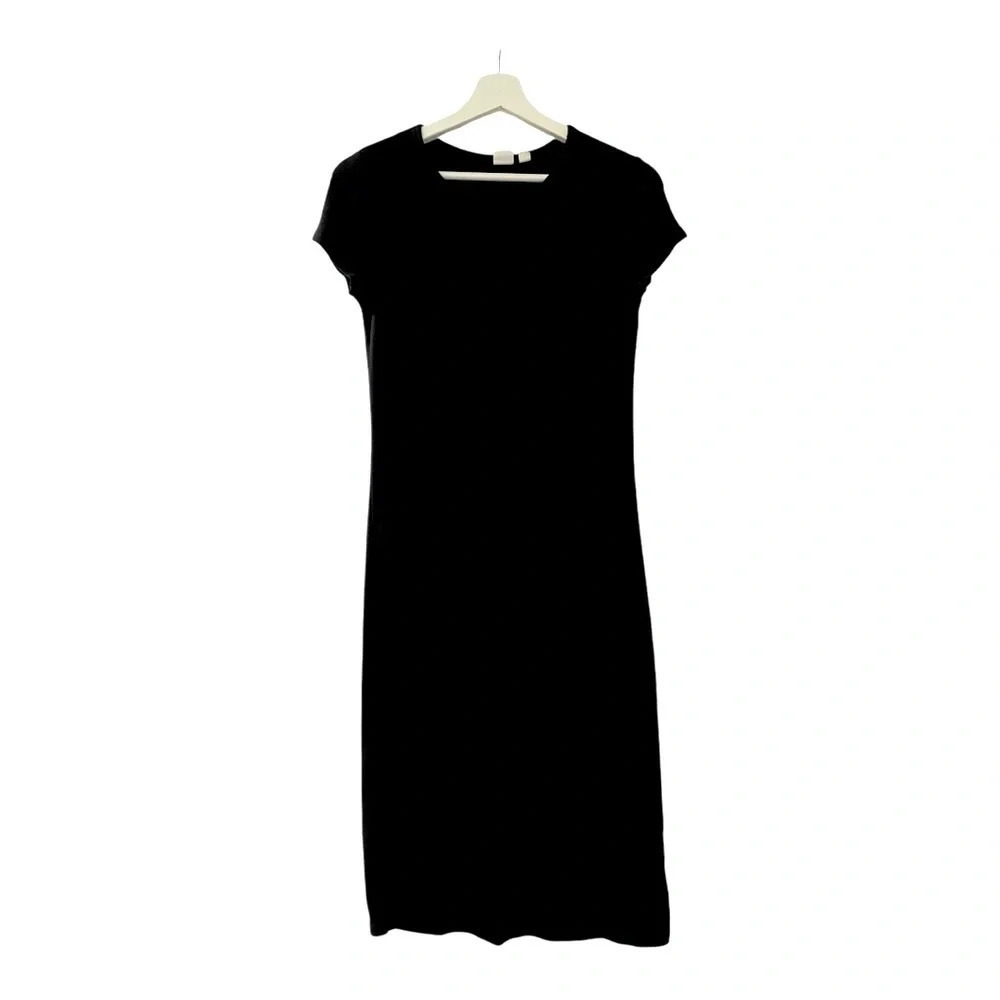 GAP Short Sleeve Crewneck Black Lined T-shirt Ribbed Midi Dress